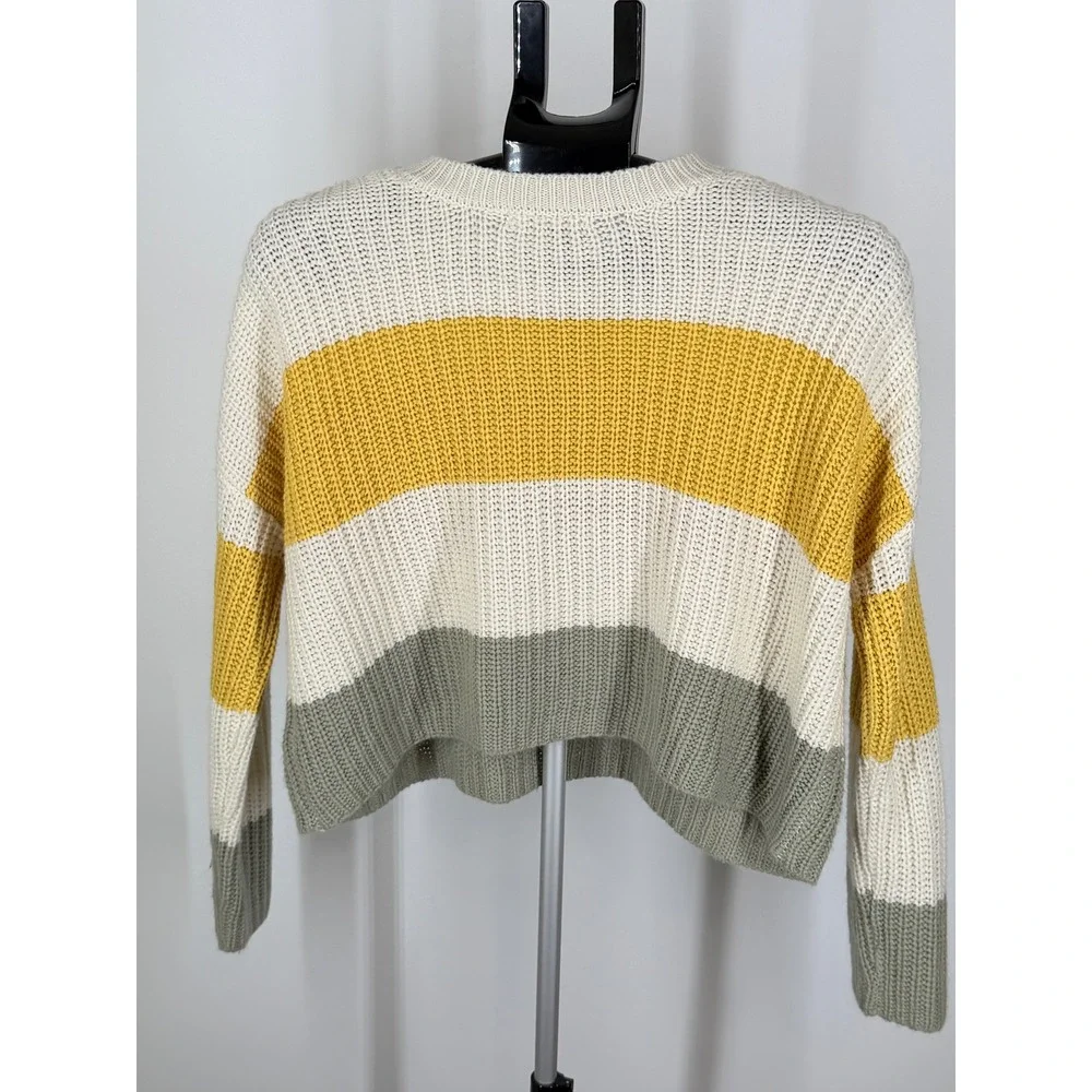 Moon & Madison Colorblock Cropped Sweater Cream Yellow Green Chunky Knit S